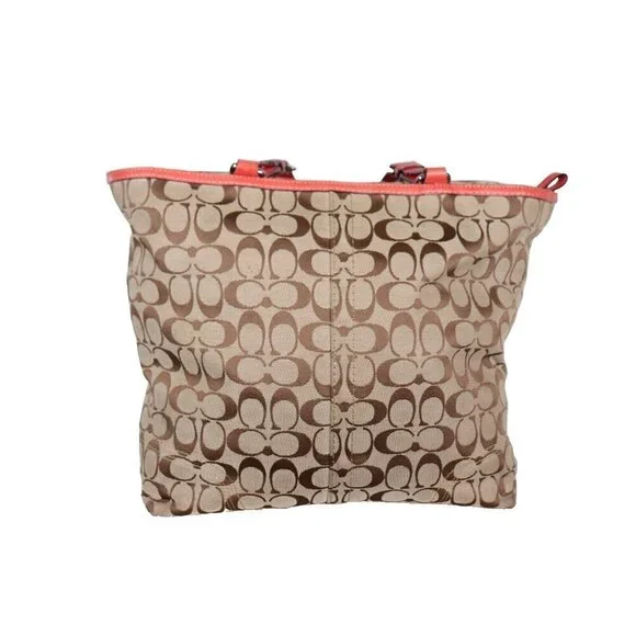 Coach Unisex Large Tan Orange Signature Hamptons Book Tote Bag Monogram Purse - Picture 8 of 12